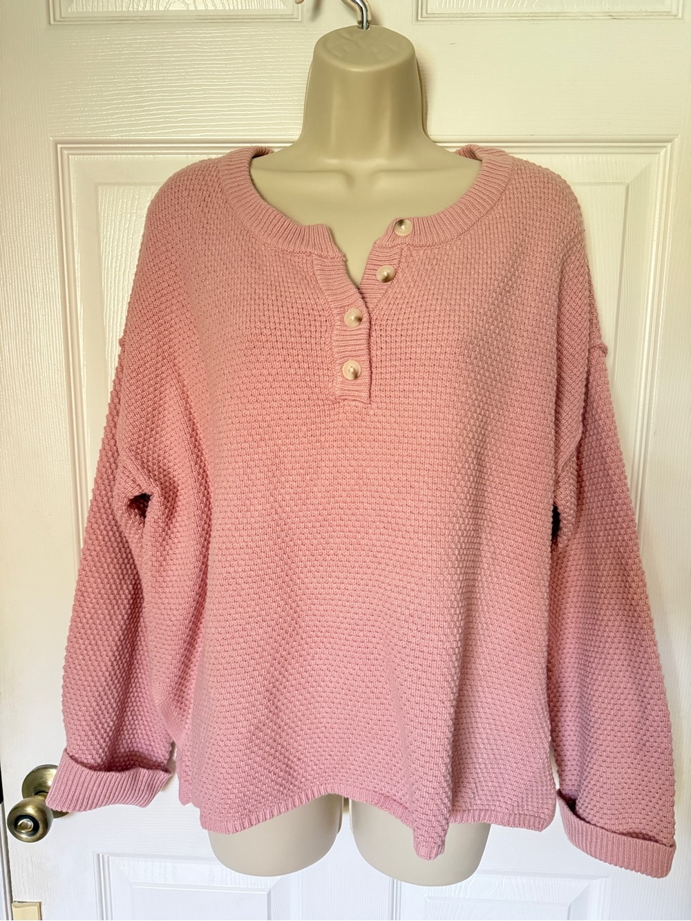 Sincerely Jules Cozy Pink Knit Henley Sweater Pullover Top / Size M